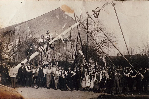 Historisches Fotos vom Maibaumaufstellen