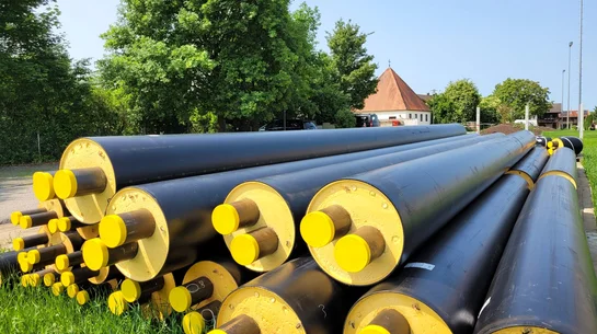 Das Foto zeigt Rohre für die neue Nahwärmeleitung in Eiselfing.