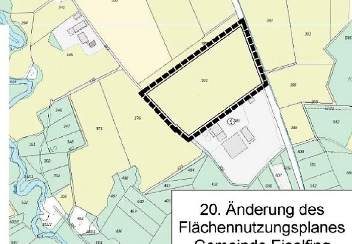Das Foto zeigt eine Karte zur 20. Änderung des Flächennutzungsplans in der Gemeinde Eiselfing.